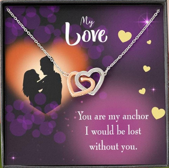 Message Card Interlocking Hearts Necklace Gift For Wife Birthday You Are My Anchor