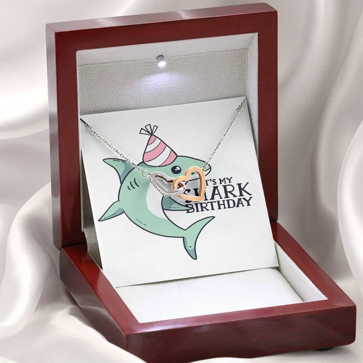 Shark Birthday Message Card Interlocking Hearts Necklace Gift For Women
