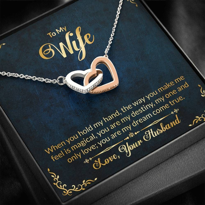 When You Hold My Hand Interlocking Hearts Necklace Gift For Wife