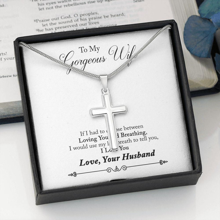 Loving You And Breathing Cross Necklace Gift For Wife