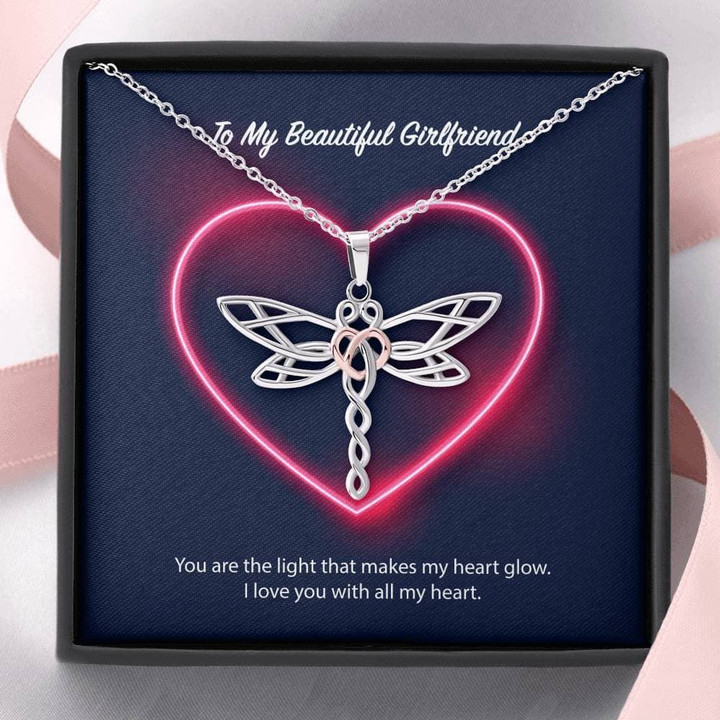 Neon Heart Dragonfly Dreams Necklace Gift For Hers Love You