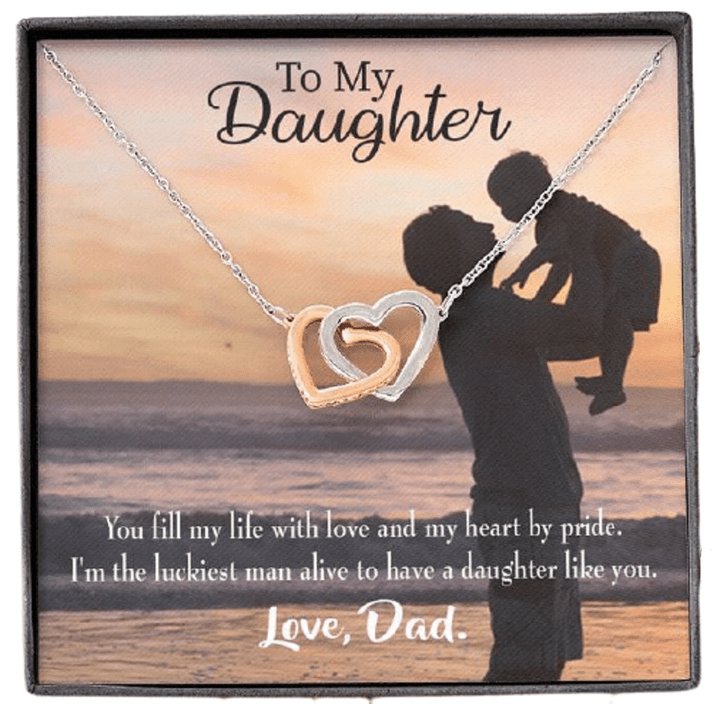You Fill My Life With Love Gift For Daughter Interlocking Hearts Necklace With Mahogany Style Gift Box