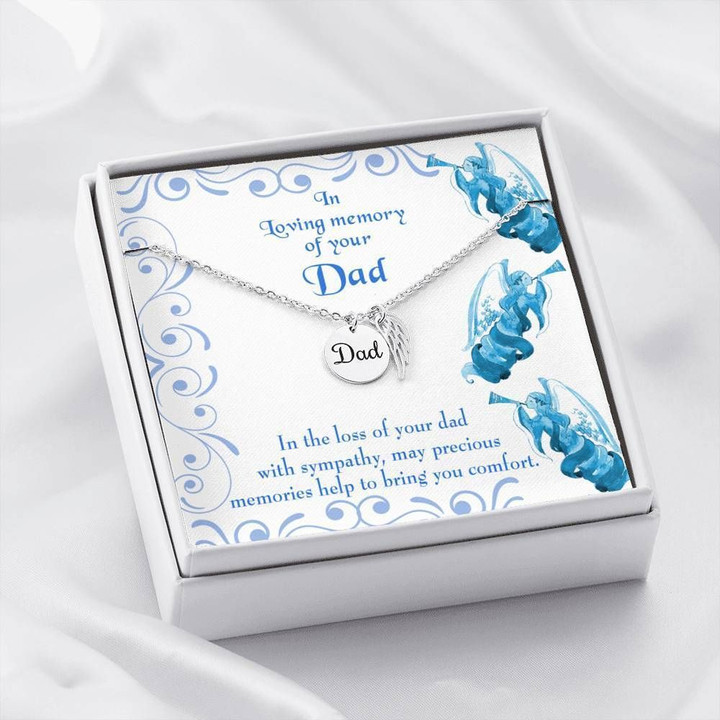 Precious Memories Gift For Angel Dad Remembrance Angel Wing Necklace