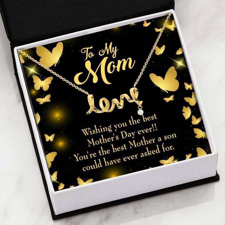 The Best Mother Yellow Butterflies Scripted Love Necklace Son Gift For Mom