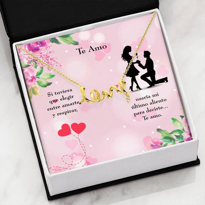 Te Amo Scripted Love Necklace Gift For Hers Loving Message Card