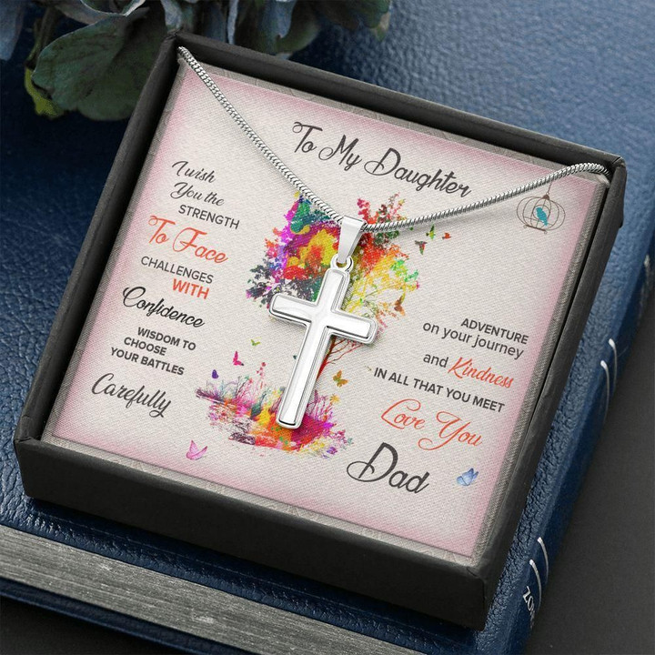 Wish You The Strength Cross Necklace Dad Gift For Daughter
