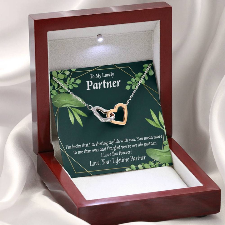 Lucky To Have You Gift For Partner Interlocking Hearts Necklace With Mahogany Style Gift Box
