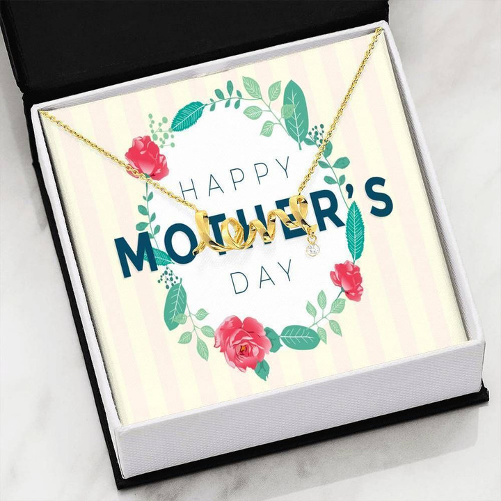 Rose Leaf Circle Happy Mother's Day Scripted Love Necklace Gift For Mom