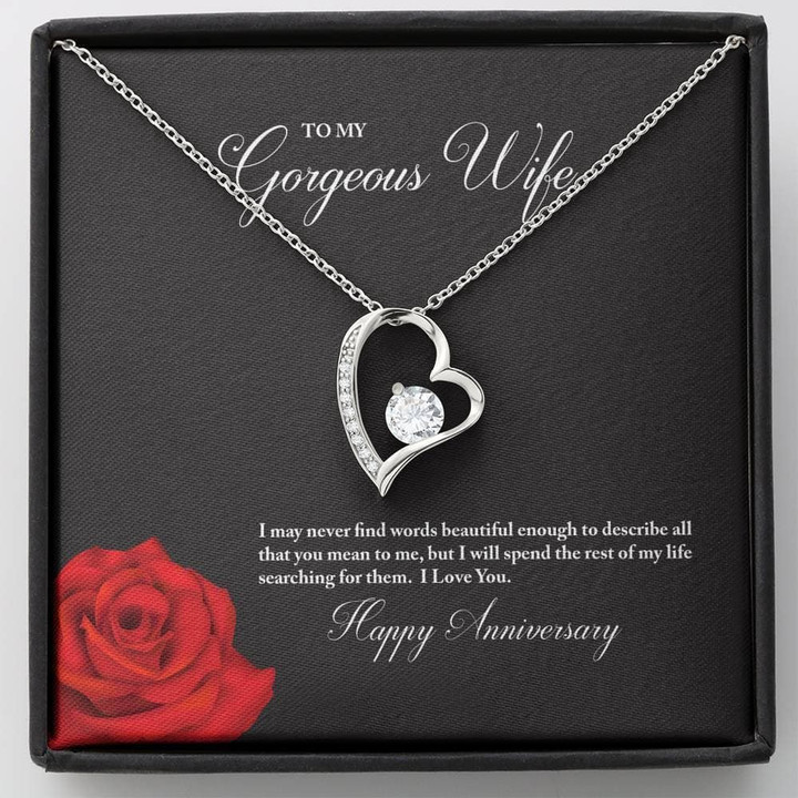 Red Rose Love 14k White Gold Forever Love Necklace Gift For Wife