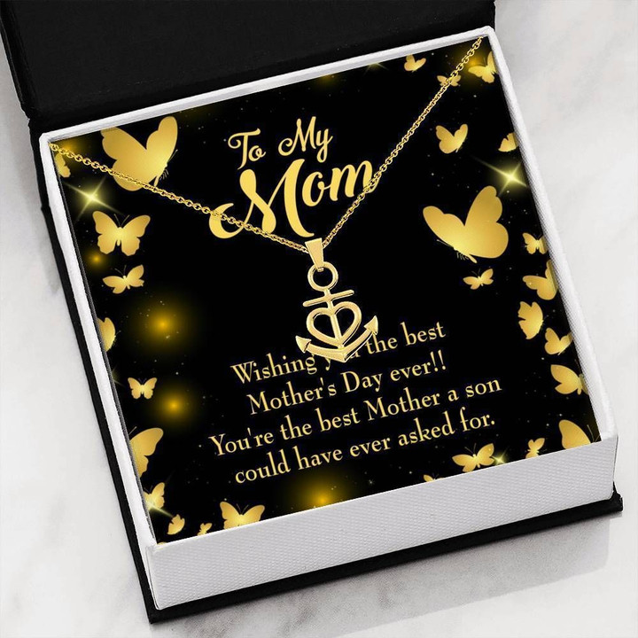 The Best Mother's Day Message Card Anchor Necklace Son Gift For Mom