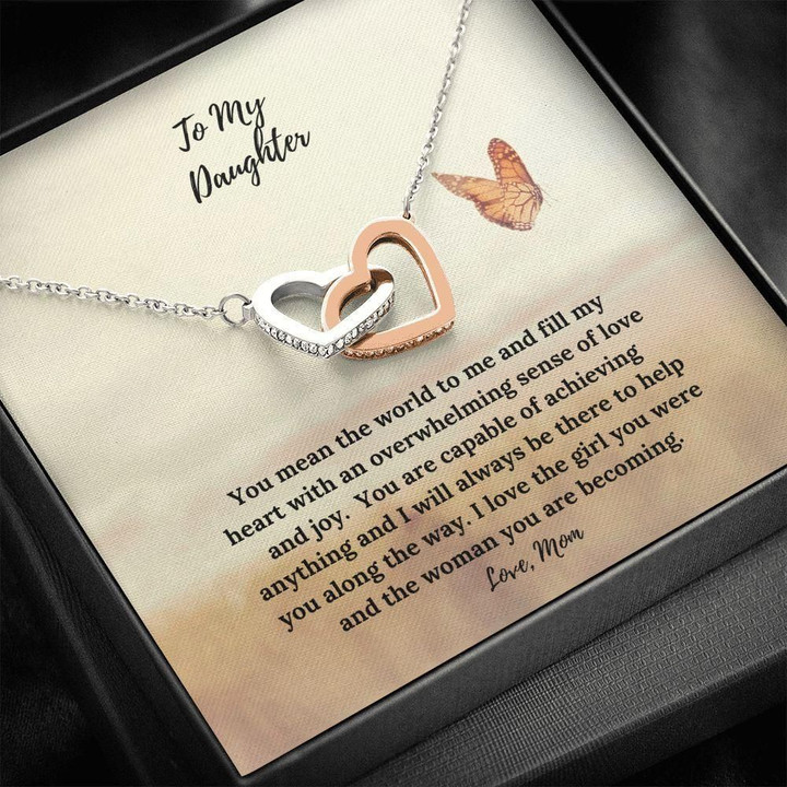 Interlocking Hearts Necklace Mom Gift For Daughter Butterfly Love The Girl You Were