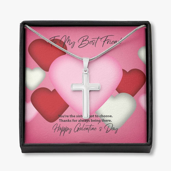Happy Galentine's Day Thanks For Being There Cross Necklace Gift For Bestie