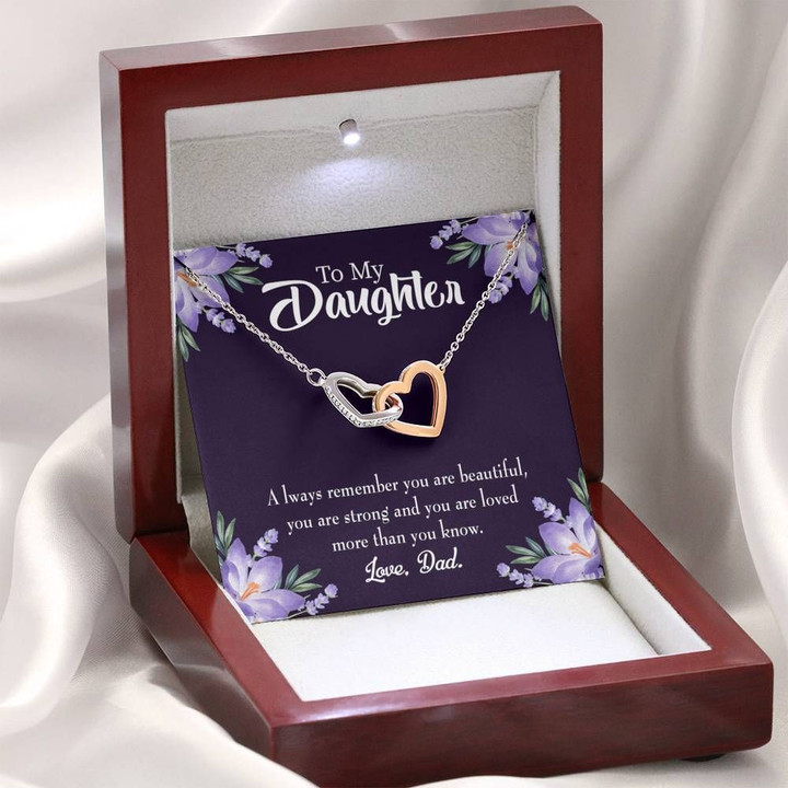 You Are Beautiful Gift For Daughter Interlocking Hearts Necklace With Mahogany Style Gift Box