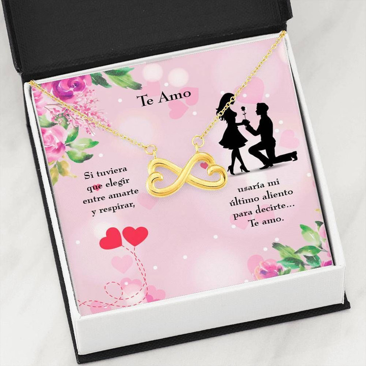 Te Amo Spanish Ligh Pink Background Infinity Heart Necklace Gift For Wife