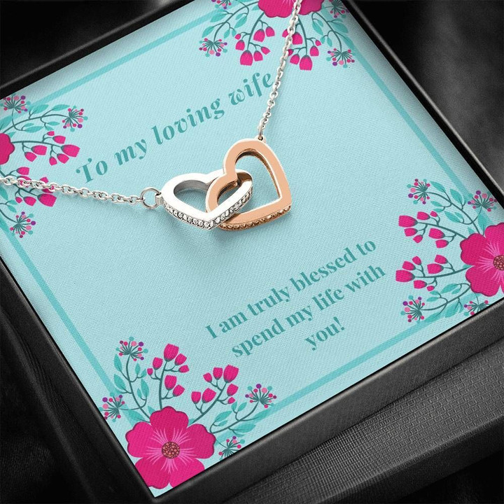 Interlocking Hearts Necklace Gift For Wife Pink Flower Spend My Life With You
