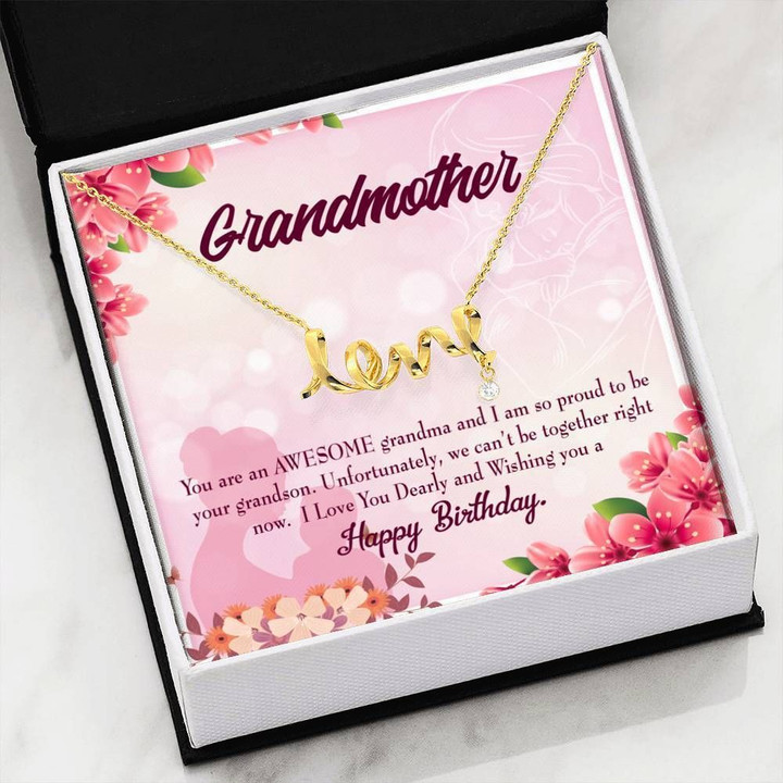 You Are An Awesome Grandma 18k Gold Scripted Love Necklace Gift For Grandmother