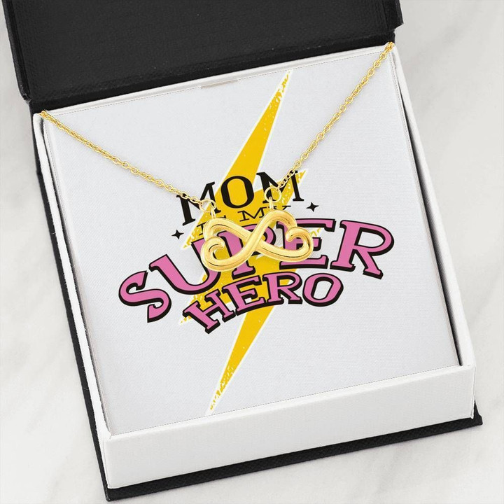 Mom Is My Super Hero Infinity Heart Necklace Gift For Women