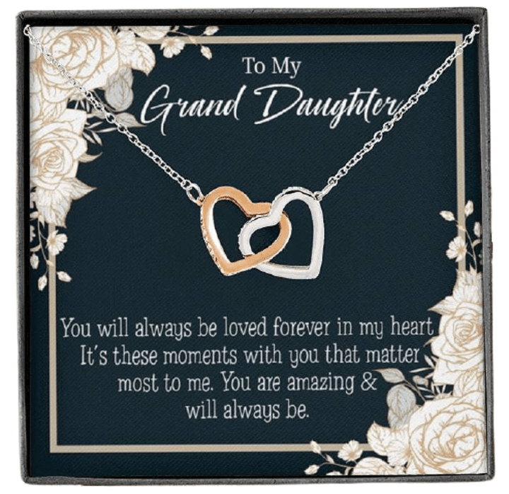 You Are Amazing Gift For Granddaughter Interlocking Hearts Necklace With Mahogany Style Gift Box