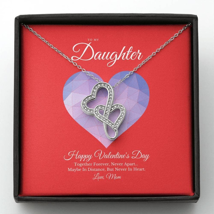 Never Apart Gift For Daughter Double Hearts Necklace With Mahogany Style Gift Box
