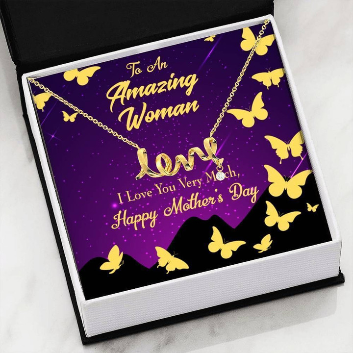 Love You Very Much Yellow Butterflies Scripted Love Necklace Gift For Mom Mama