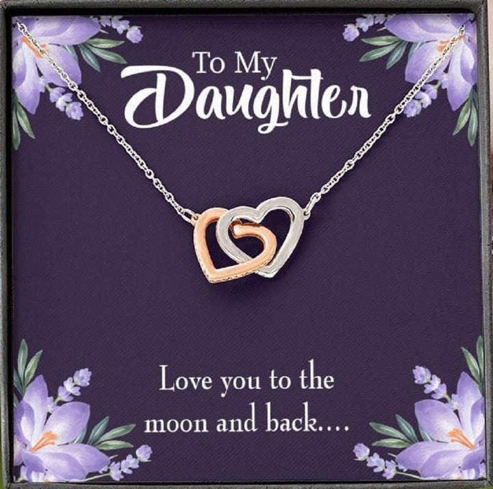 Love You To The Moon And Back Gift For Daughter Interlocking Hearts Necklace With Mahogany Style Gift Box