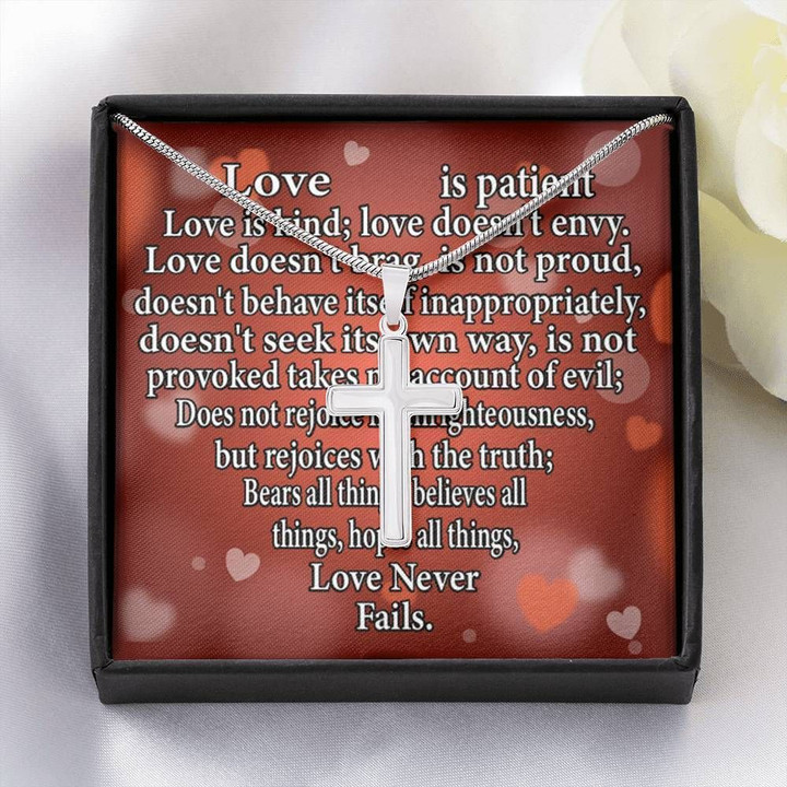 Love Is Patient Artisan Crafted Cross Necklace Gift For Hers