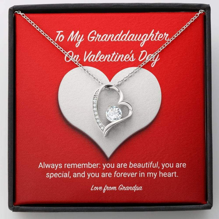 You Are Forever In My Heart Gift For Granddaughter 14K White Gold Forever Love Necklace