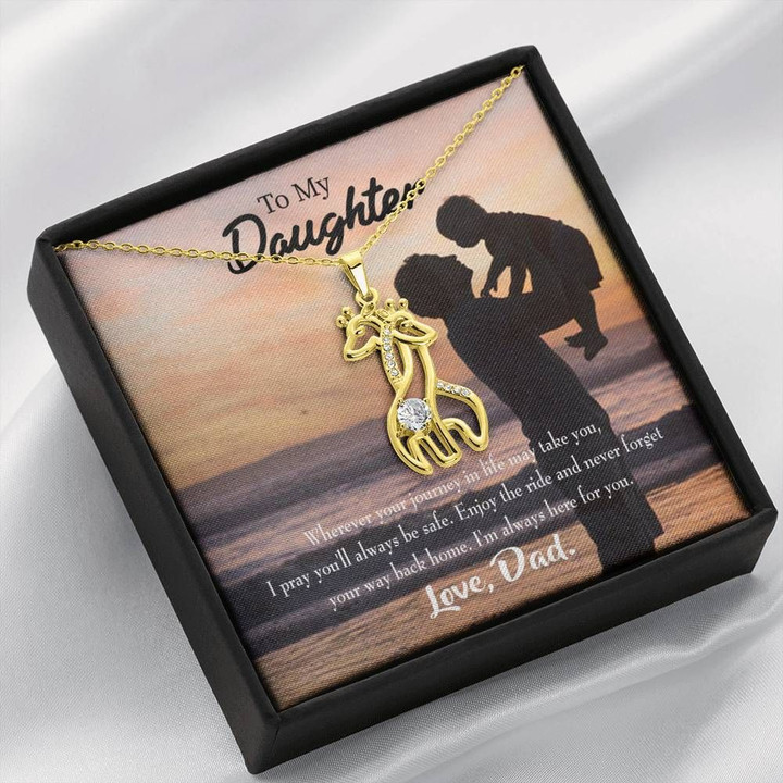 To My Daughter From Dad Always Here For You Giraffe Couple Necklace