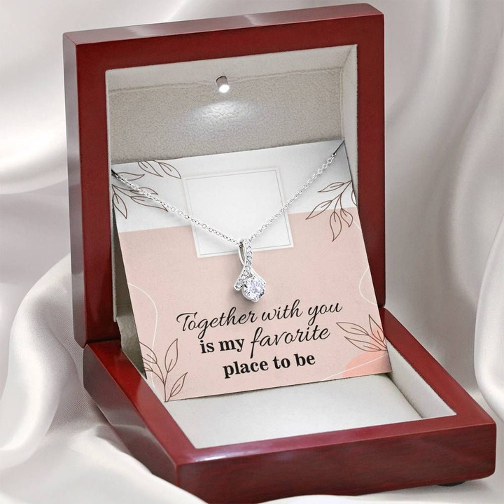 Together With You Is My Favorite Place To Be 14k White Gold Alluring Beauty Necklace With Mahogany Style Gift Box