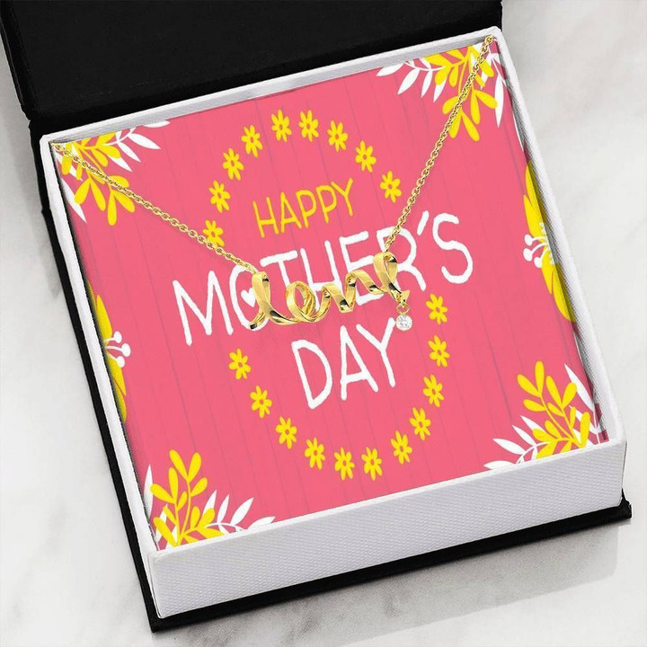 Pink Yellow Happy Mother's Day Scripted Love Necklace Gift For Women