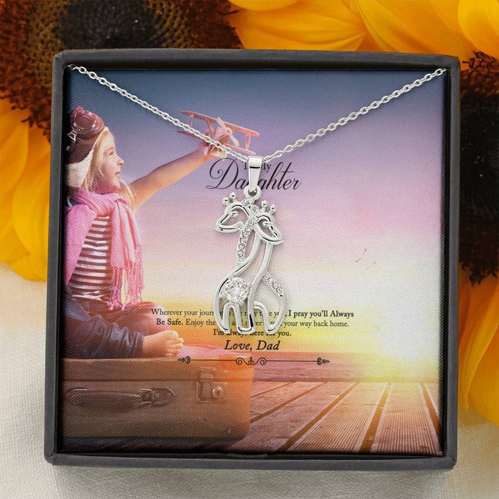 Never Give Up Giraffe Couple Necklace Dad Gift For Daughter