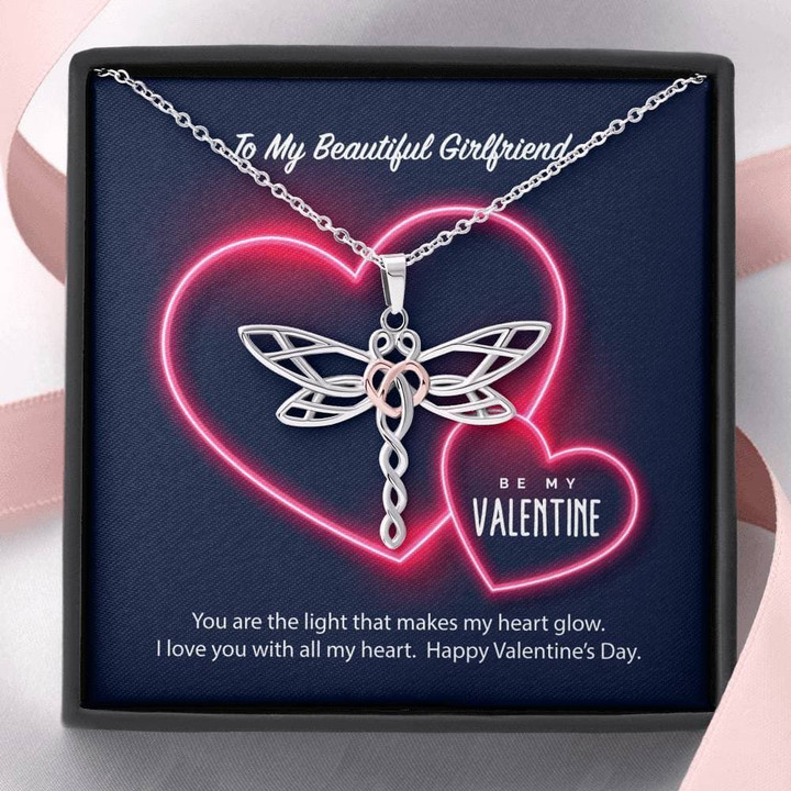 Neon Heart Dragonfly Dreams Necklace Gift For Hers Be My Valentine
