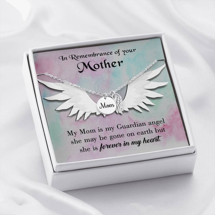 She Is Forever In My Heart Gift For Angel Mom Remembrance Angel Wing Necklace