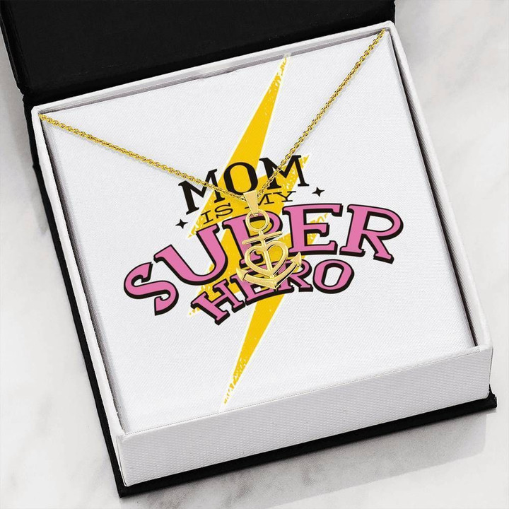 Mom Is My Super Hero Message Card Anchor Necklace Gift For Women