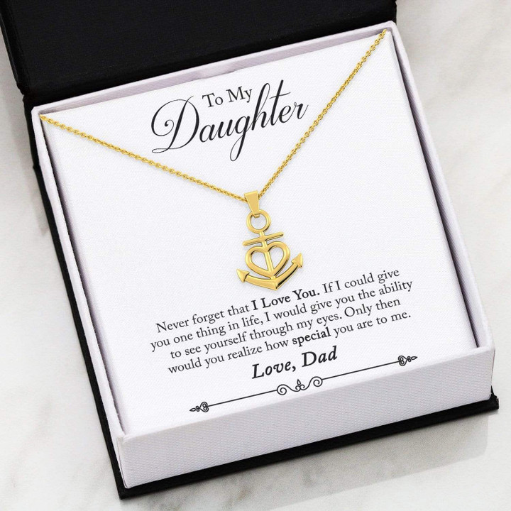 Never Forget I Love You Message Card Anchor Necklace Dad Gift For Daughter