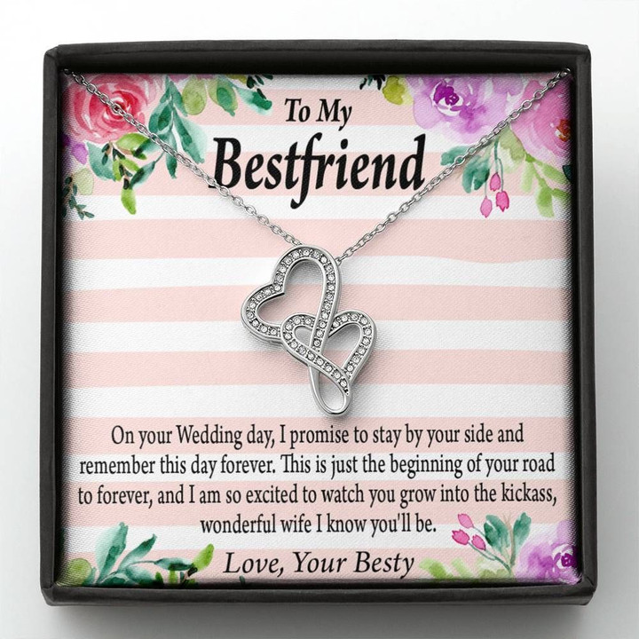 On Your Wedding Message Card Double Hearts Necklace Gift For Bestie