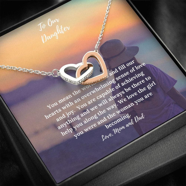 Interlocking Hearts Necklace Parents Gift For Daughter Capable Of Achieving Anything