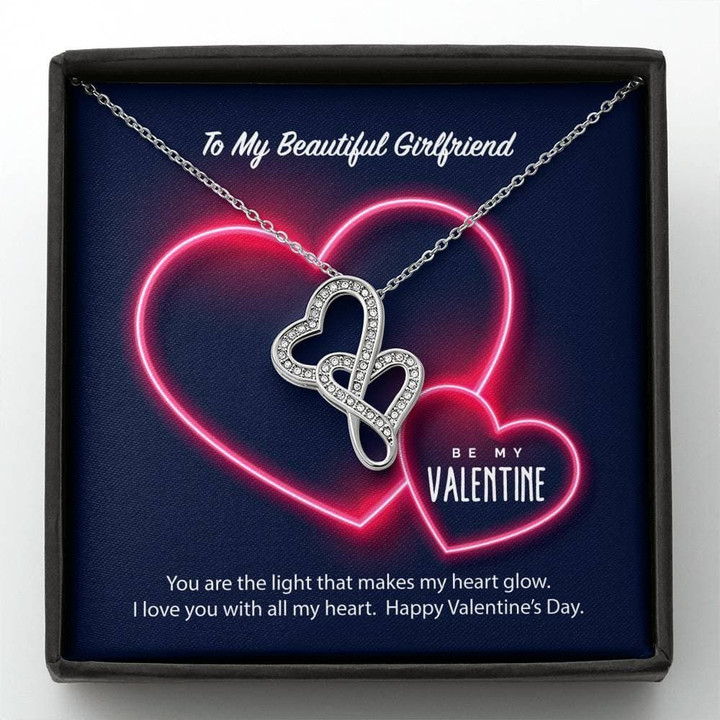 You Makes My Heart Glow Gift For Girlfriend Double Hearts Necklace