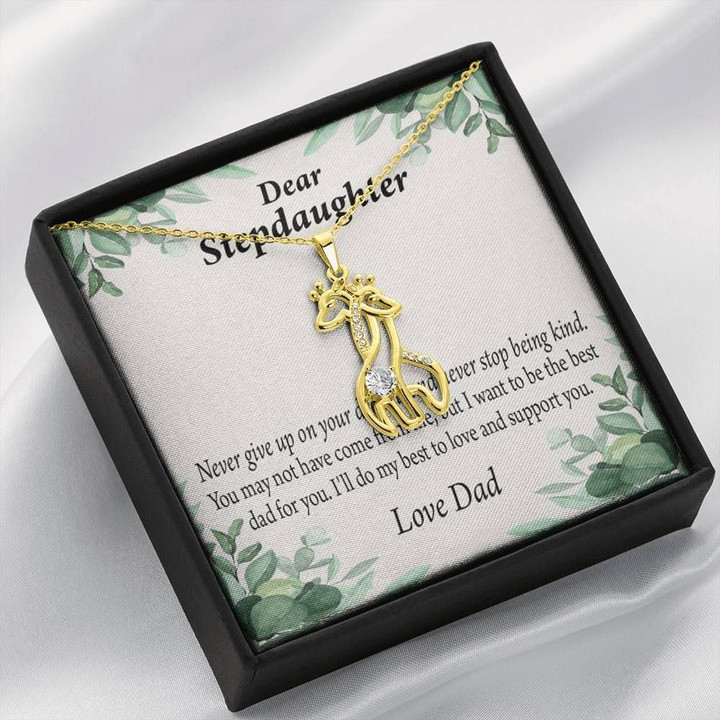 To Stepdaughter From Dad Keep Your Dreams Alive Giraffe Couple Necklace