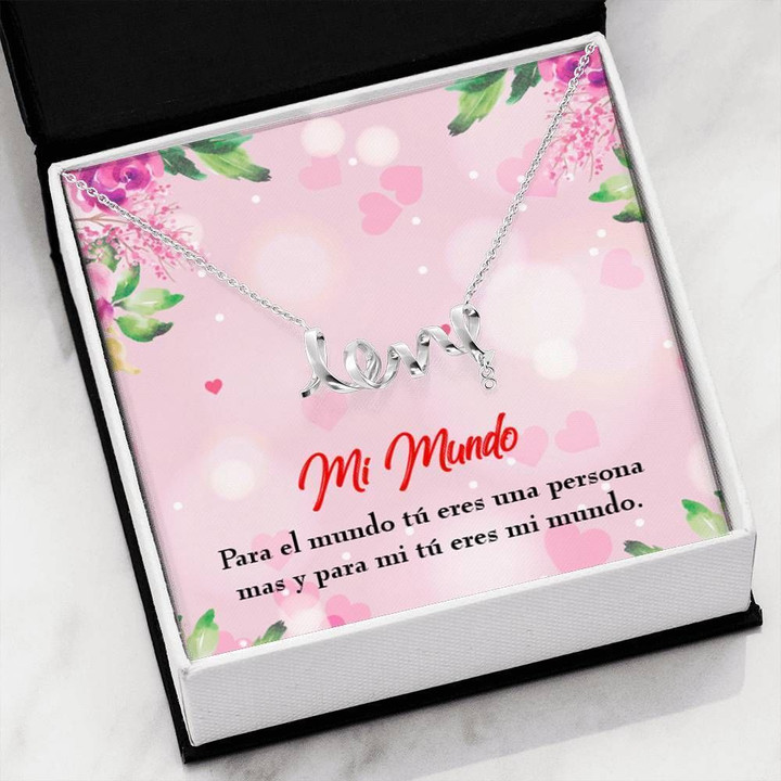 Mi Mundo Scripted Love Necklace Pink Gift For Her