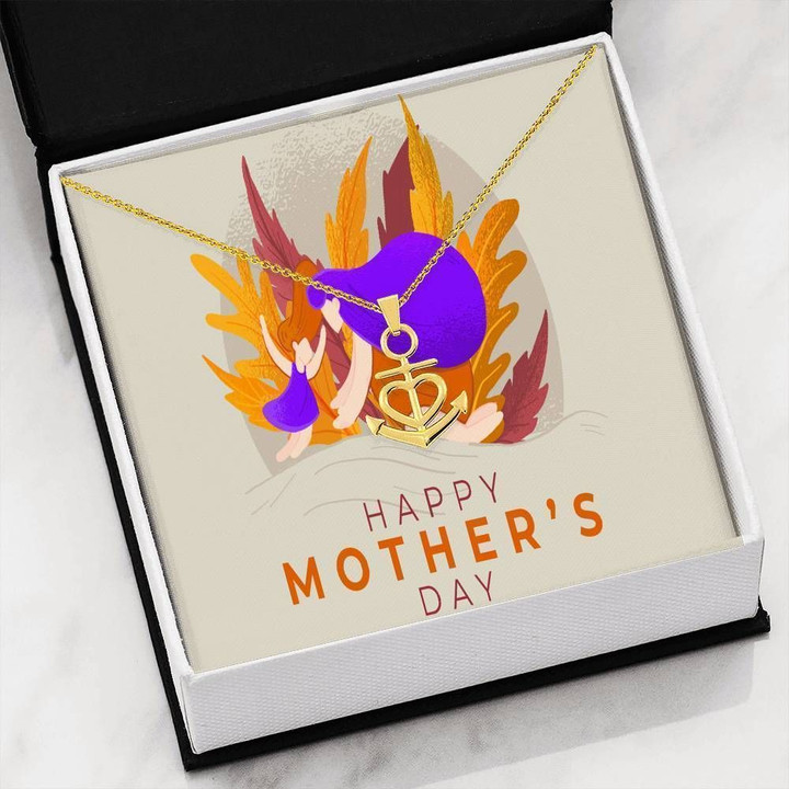 Purple Gold Happy Mother's Day Anchor Necklace