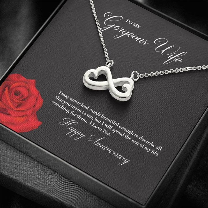 To My Gorgeous Wife Happy Anniversary Rose Infinity Heart Necklace