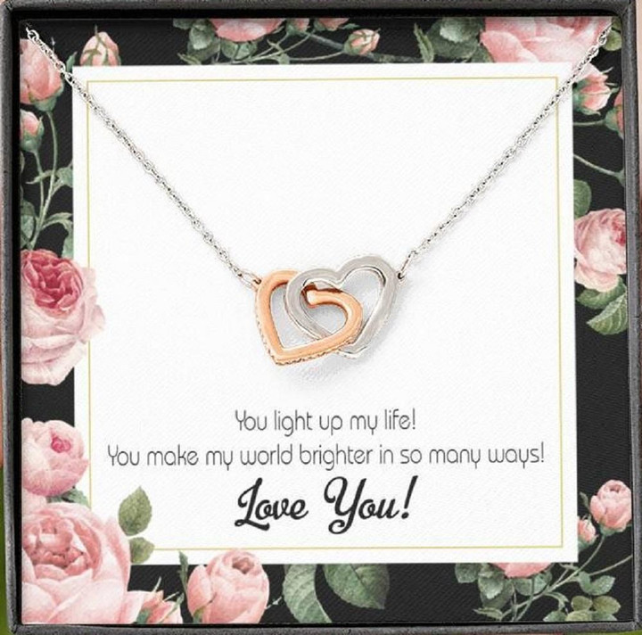 You Light Up My Life Gift For Her Interlocking Hearts Necklace With Mahogany Style Gift Box