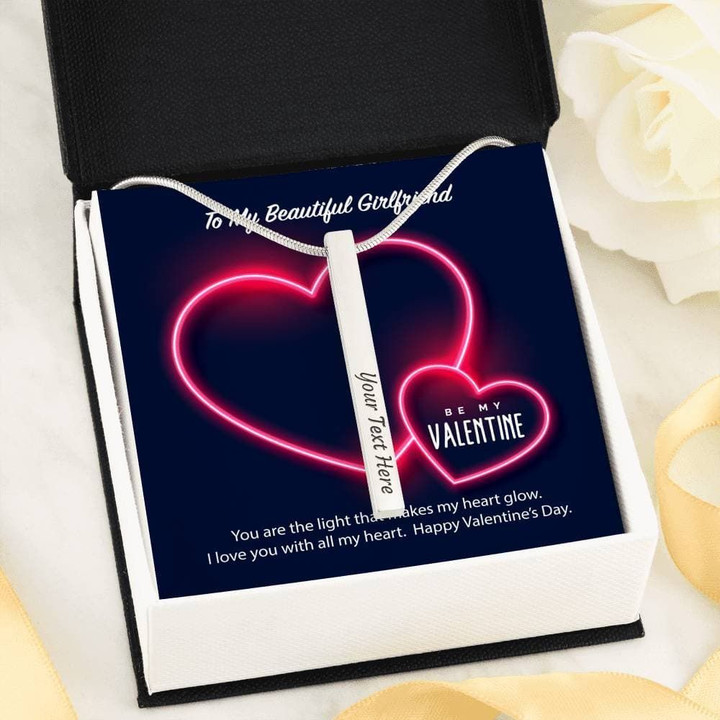 Love You With All My Heart Neon Heart Stainless Vertical Bar Necklace Gift For Girlfriend