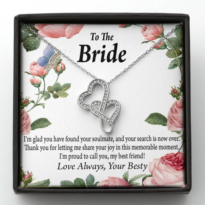 Love Always Gift For Bride BFF Double Hearts Necklace With Mahogany Style Gift Box