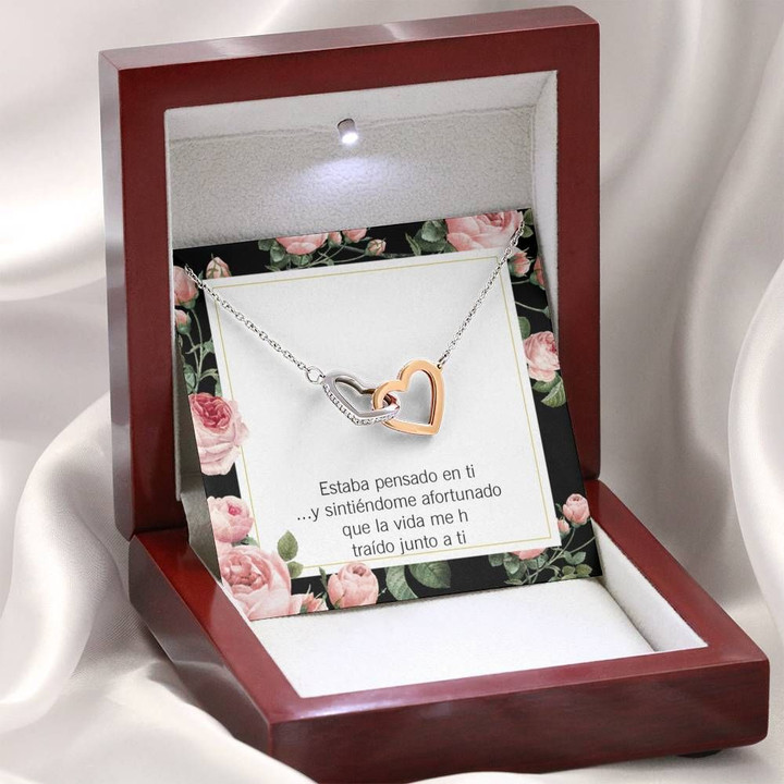 Thinking Of You Spanish Gift For Her Interlocking Hearts Necklace With Mahogany Style Gift Box