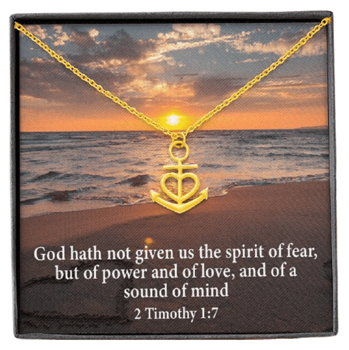 No Fear Religious Message Card Anchor Necklace Gift For Women