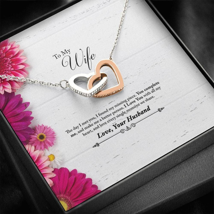 Interlocking Hearts Necklace Gift For Wife Love You Pink Flower