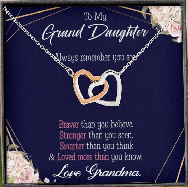 To Granddaughter Always Remember You're Braver Interlocking Hearts Necklace