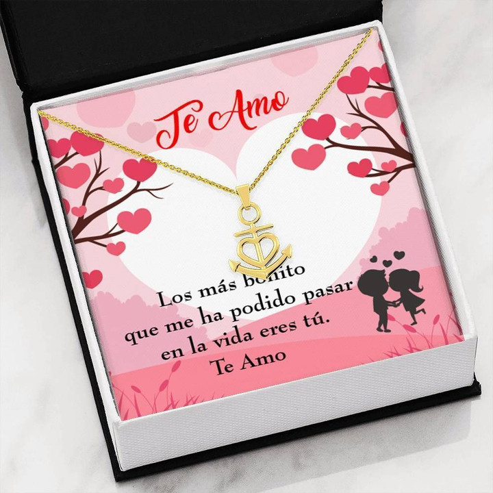 Te Amo With Message Card 18K Gold Anchor Necklace
